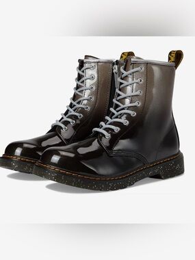 Dr. Martens 1460Y Glossy Black Lace-Up Patent Boots with Contrast Laces